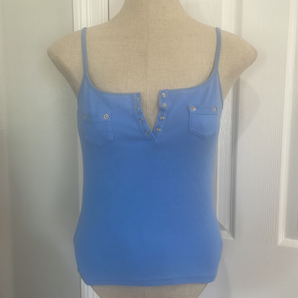 Express camisole blue Cami cotton spandex tank top V-neck shelf bra women size S